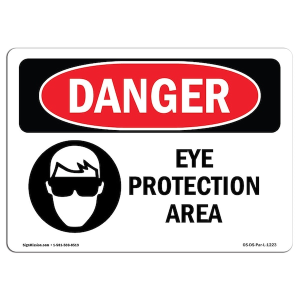 OSHA, Eye Protection Area, 18in X 12in Rigid Plastic, 18" W, 12" H, Landscape, OS-DS-P-1218-L-1223